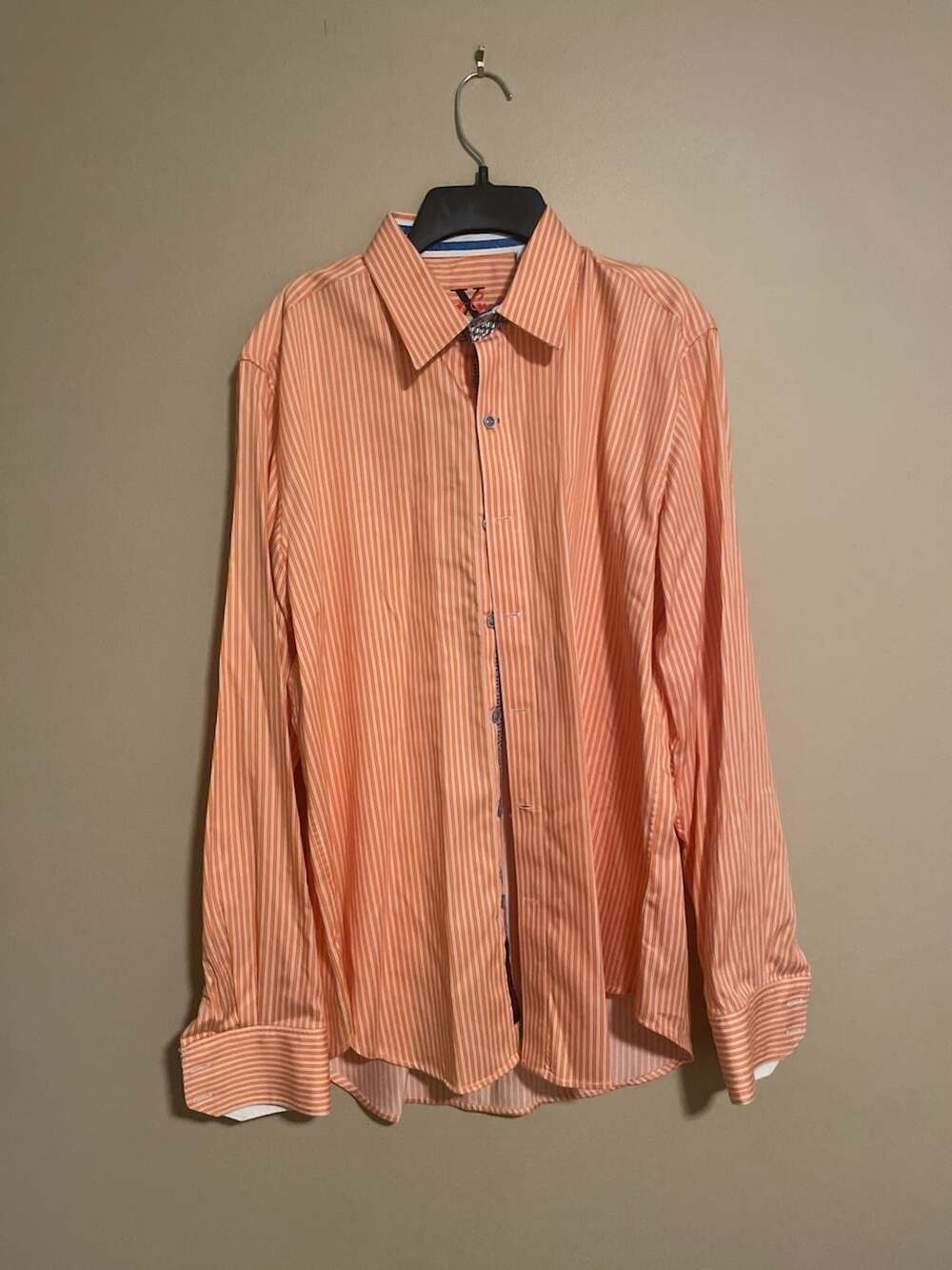 Robert Graham Dress Shirt Size M Orange White Striped Long Sleeve